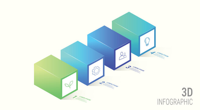 3d business infographic steps with cube blocks and modern icons