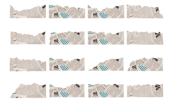 Torn newspaper clippings collection set