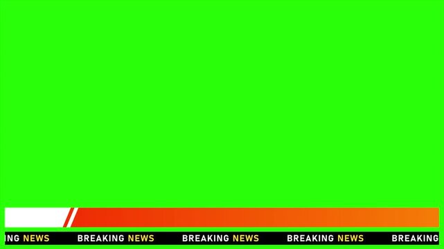 Breaking News lower third animaion, horizonal scrolling with blank text, Blue and white colors, live breaking news green screen and seamless looping