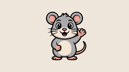 Cartoon mouse waving hand standing upright friendly gesture beige background © Khan