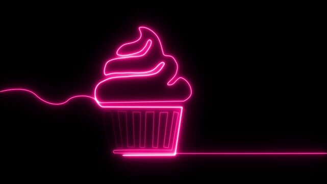 Neon Cupcake Pink Glowing Dessert Symbol Isolated on Black Background pink neon cupcake neon sign
