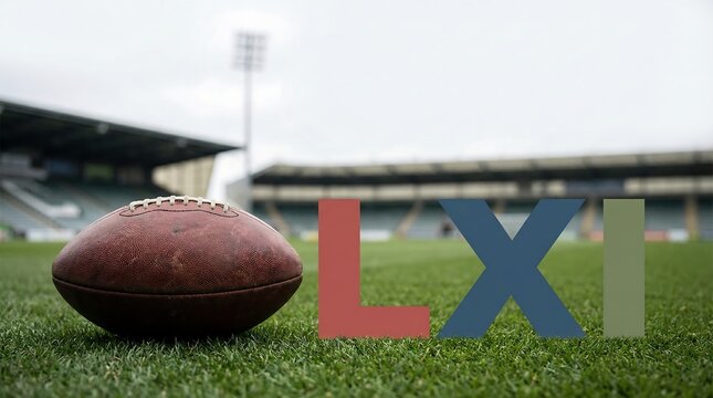 American football on a green field with lxi numbers in background