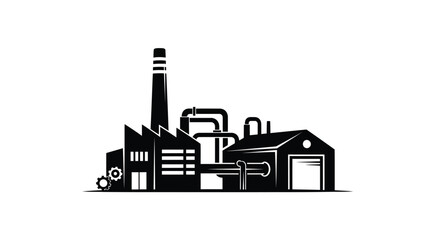 Fototapeta premium Black and white illustration of an industrial factory with a smokestack