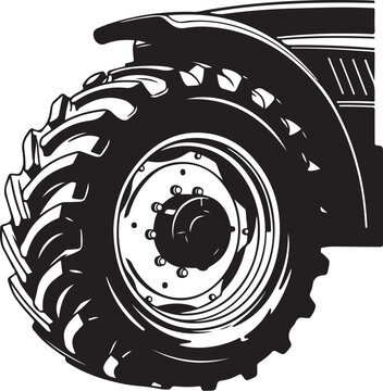 Tractor wheel with large tire and metal rim closeup