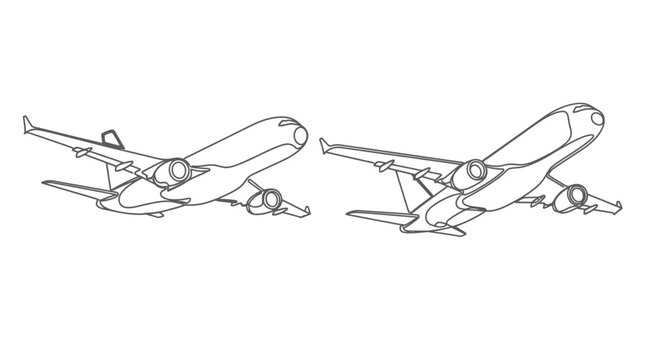 Line drawing of two airliners in flight side views