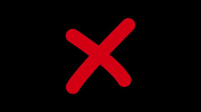 Motion animation showing an "X" mark drawn with a red line | Video material for NG/error/warning messages