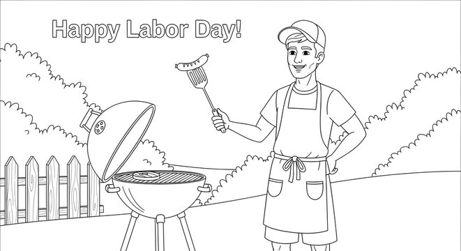 A cartoon chef with a skull face holds a utensil next to a large bowl with a cityscape and mountains in the background scenery