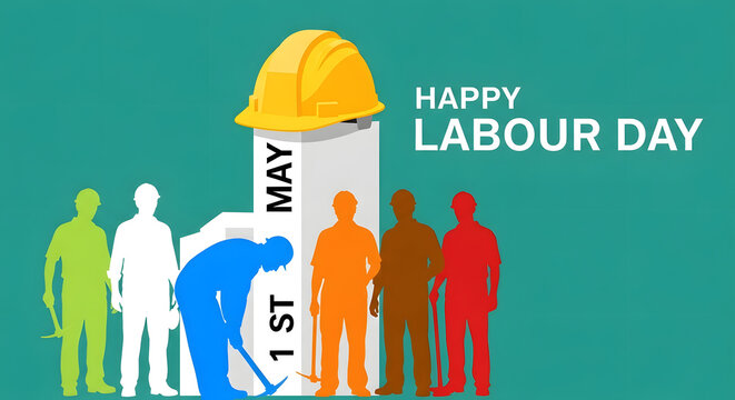 Vibrant labour day celebration with diverse workers and calendar