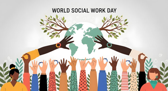 World social work day celebration with diverse community and global unity