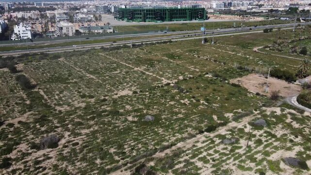 Aerial reveal of Manuel Mart&iacute;nez Valero Stadium, home of the Elche football team. Spain.