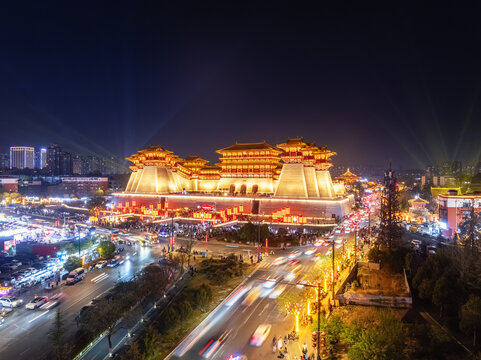 Aerial view of the Yingtian Gate in Luoyang at night