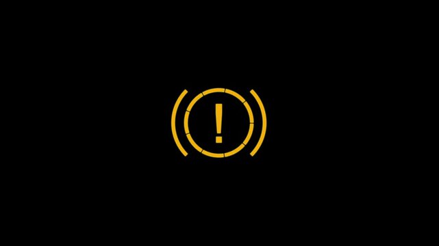 Brake Warning Light Yellow Icon Animated On Dark Background. Car ABS Alert Symbol. braking system warning or malfunction on vehicle.