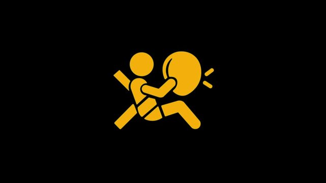 Car Airbag Deployment Warning Orange Icon  Animation on dark background. Vehicle Safety System Symbol. Driving education,