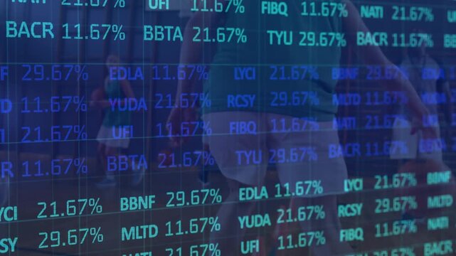 Animation of financial data processing over diverse basketball players
