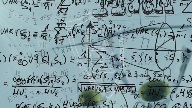 Animation of golden confetti, security padlock icon and mathematical equations over cocktail glasses