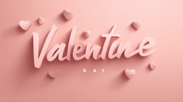 Romantic Valentine Day Celebration with Pink Hearts and Modern Typography on Soft Pink Background