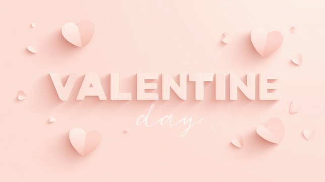 Romantic Valentine Day Background with Soft Pink Hearts and Elegant Typography on Light Pink Surface for Celebrations