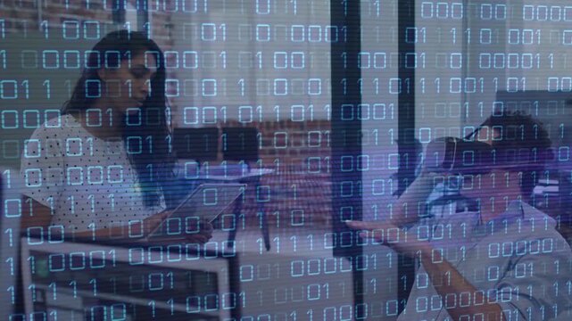 Working financial data financial data and graphs over happy waves