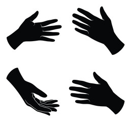 Fototapeta premium Four Black Silhouettes of Hands in Various Poses on White Background