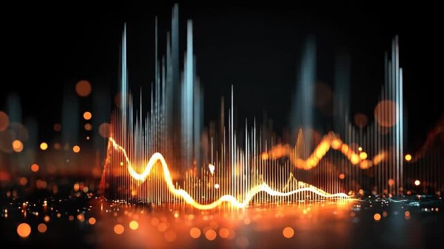 Abstract glowing data visualization chart with dynamic trend line and bokeh