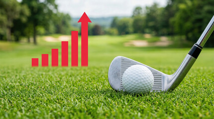 Fototapeta premium Golf Performance Growth Concept with Club Ball and Rising Chart