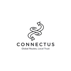 Fototapeta premium Connectus Logo - Intertwined Arrows Symbolizing Global Routes and Local Trust.