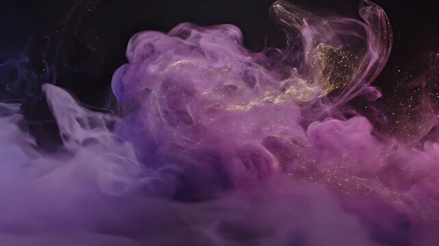 Abstract image of swirling, ethereal clouds with violet and gold highlights