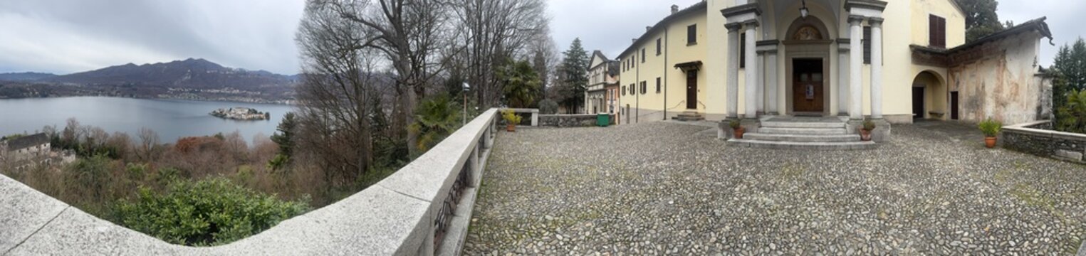 Panorama of Cappella del Crocifisso church at Orta San Giulio, Italy