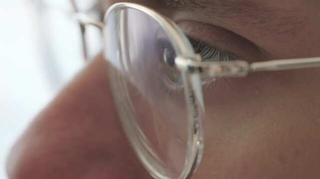 student in glasses, attending online class, focused programmer with glasses, working, Concept coding and software development, remote learning and e-education