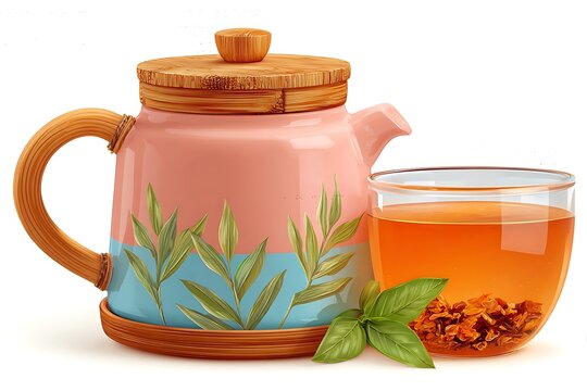 Pink tea pot with herbal tea.