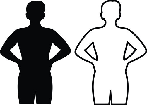 Contrast between clothed and unclothed human silhouettes with hands on hips