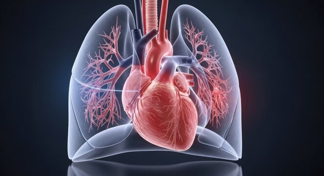 Anatomical Illustration of Human Heart and Lungs.