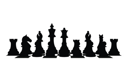 Black chess pieces arranged in a row dramatic silhouette © Taylor