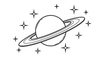 A simple drawing of saturn and stars a black outline silhouette © Taylor