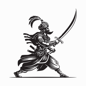 Ancient Arabian Soldier Holding Long Sword Vector Design Mascot