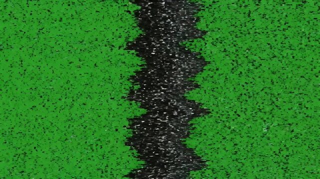 Distorted digital display with green screen band and pixelated static