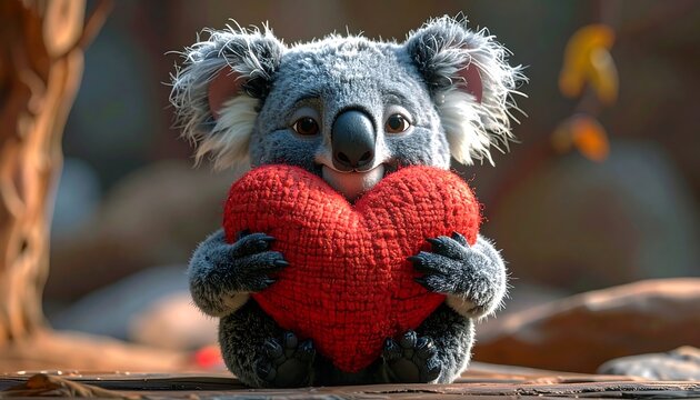 Adorable Koala Holding a Red Heart Symbol.