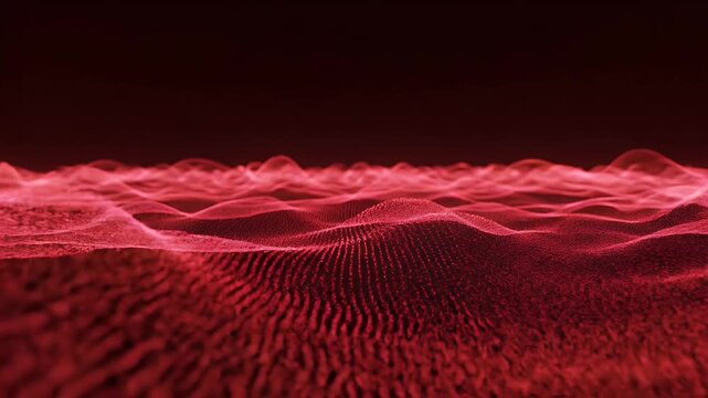 Abstract, red wave-like pattern undulates across foreground, dark background