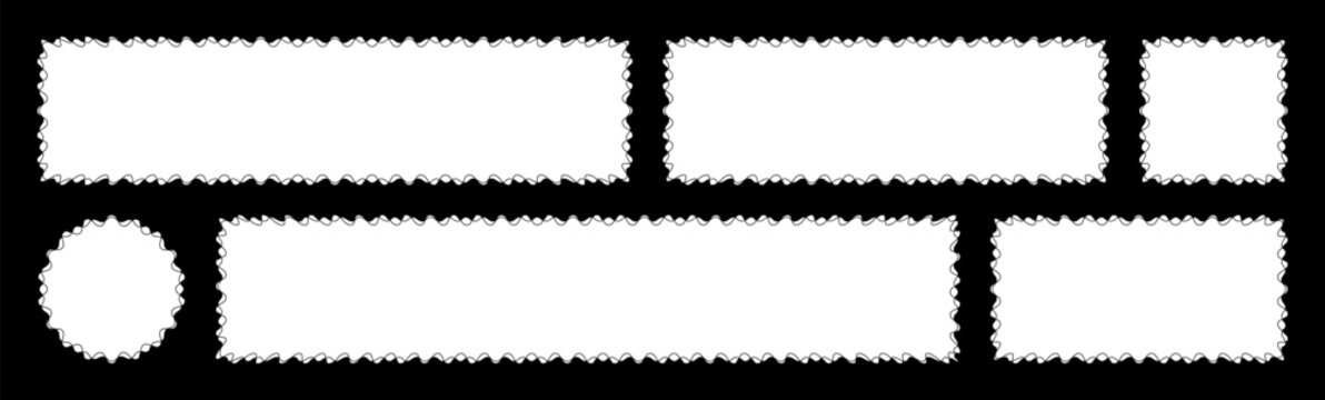 Horizontal frame set with double irregular wave edges. Abstract irregular square box shapes and rectangular 2x1, 3x1, 4x1, 5x1 aspect ratio banners with copy space