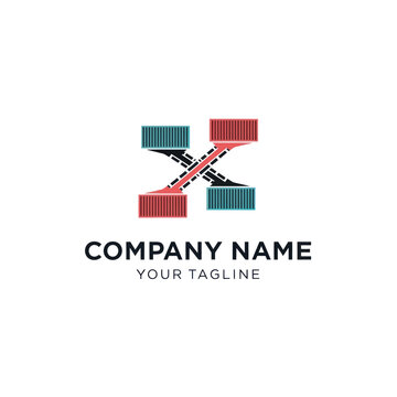 Modern X Letter Logo with Container Ship Theme for Logistics.