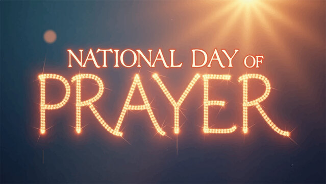 National day of prayer text with glowing effect on dark background with sunburst