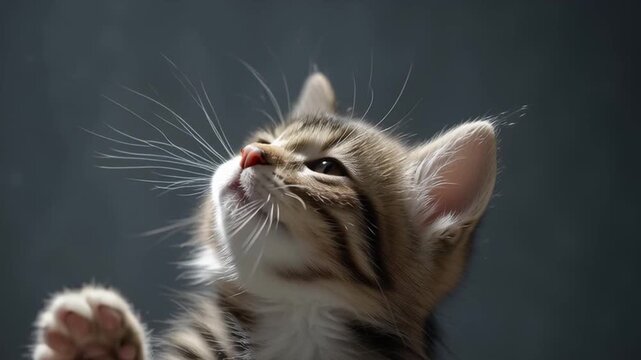 上に向かって手を伸ばす猫 肉球が見える可愛いアクション映像