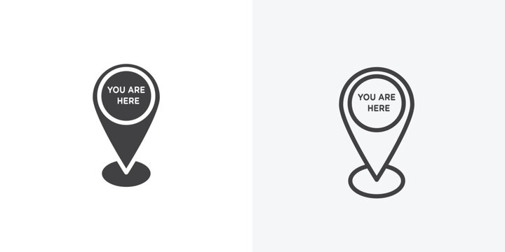 You are Here Pointer icon vector sign symbol isolated on white. Stroke and clipart style