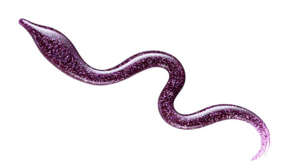 Obraz premium Purple glitter cosmetic gel flowing across transparent background, creating a sparkling, wavy line, ideal for beauty, makeup, fashion, and abstract design concepts