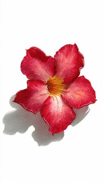 Vibrant Pink Desert Rose Flower Macro Shot With Soft Shadow Isolated On White Background