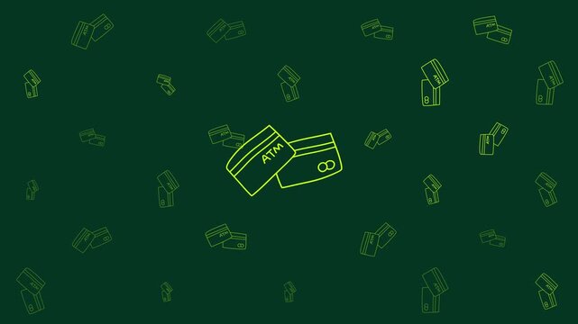 Finance doodle light green debit cards float on a green background in a financial doodle. Perfect for financial presentations and designs.