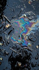 Fototapeta premium Iridescent oil slick on rough asphalt with rainbow sheen for abstract texture background and design