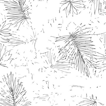 Black and white pine leaf vector illustration seamless pattern