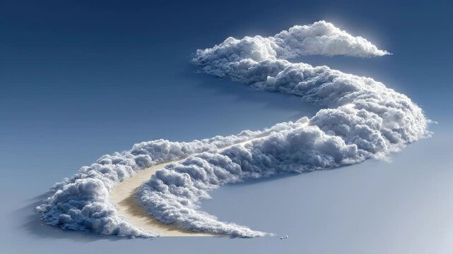 Carved pathway through floating cloud structure illustrating enterprise cloud migration strategy roadmap.