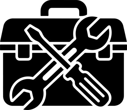 Black toolbox icon with crossed wrench and screwdriver vector